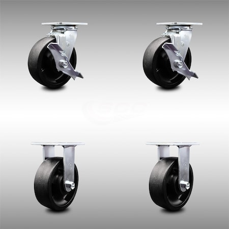 Service Caster 6 Inch SS Glass Filled Nylon Caster Set with Ball Bearings 2 Brakes 2 Rigid SCC SCC-SS30S620-GFNB-TLB-2-R-2